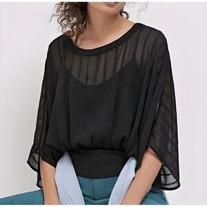 Anthropologie Maeve Camira Sheer Black Dolman Blouse Top Sz Large Kimono Sleeve